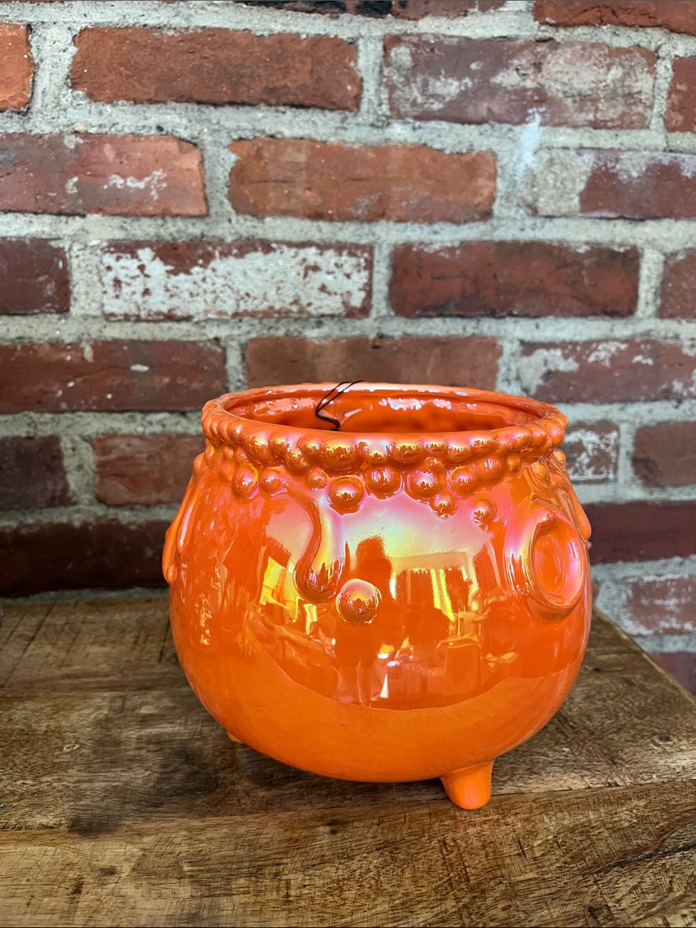 Orange Ceramic Cauldron Decorative Planter - Unbranded